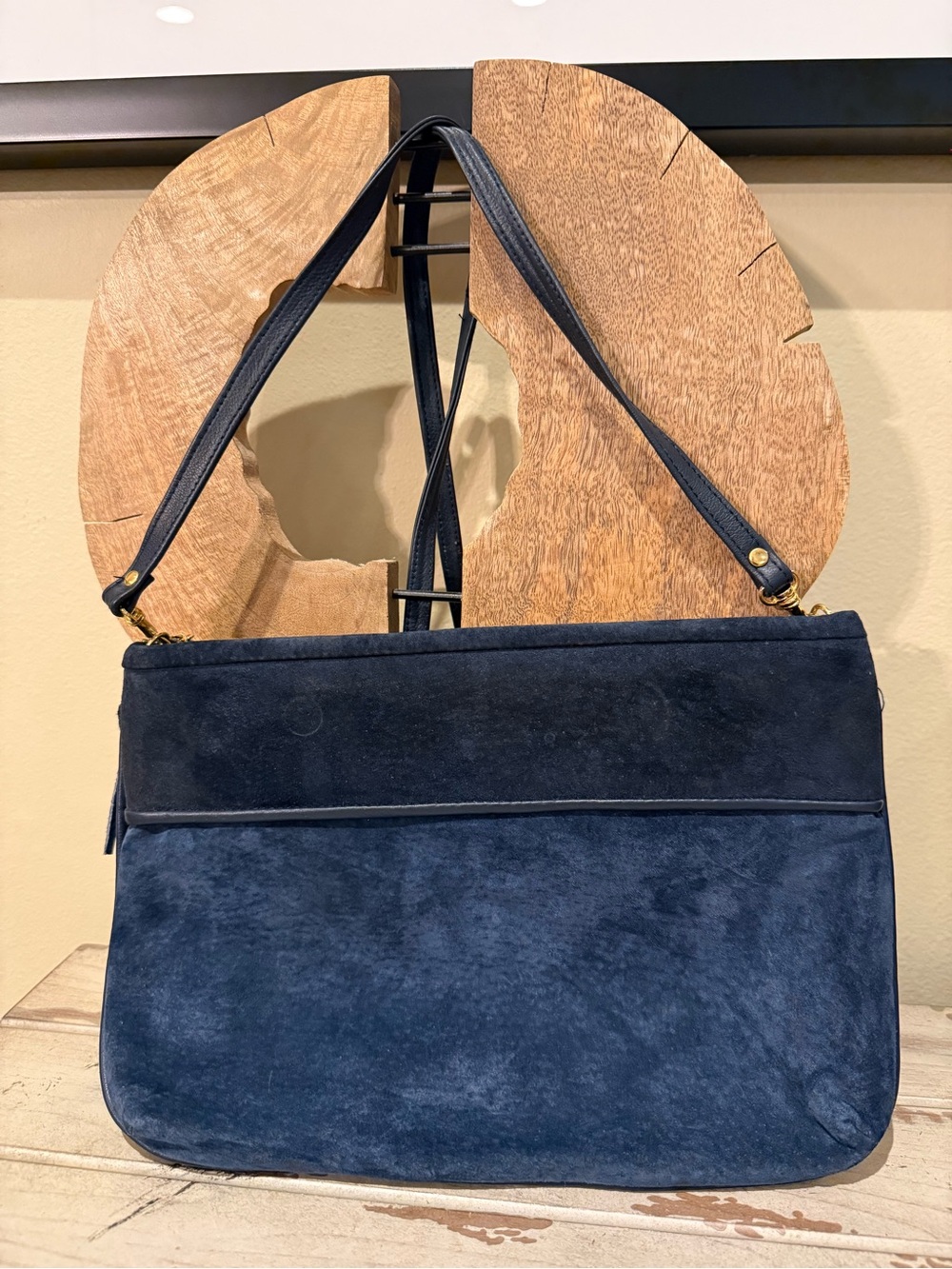 Vintage Bechamel Navy Blue Suede Leather Crossbody Shoulder Bag Tassel 80s